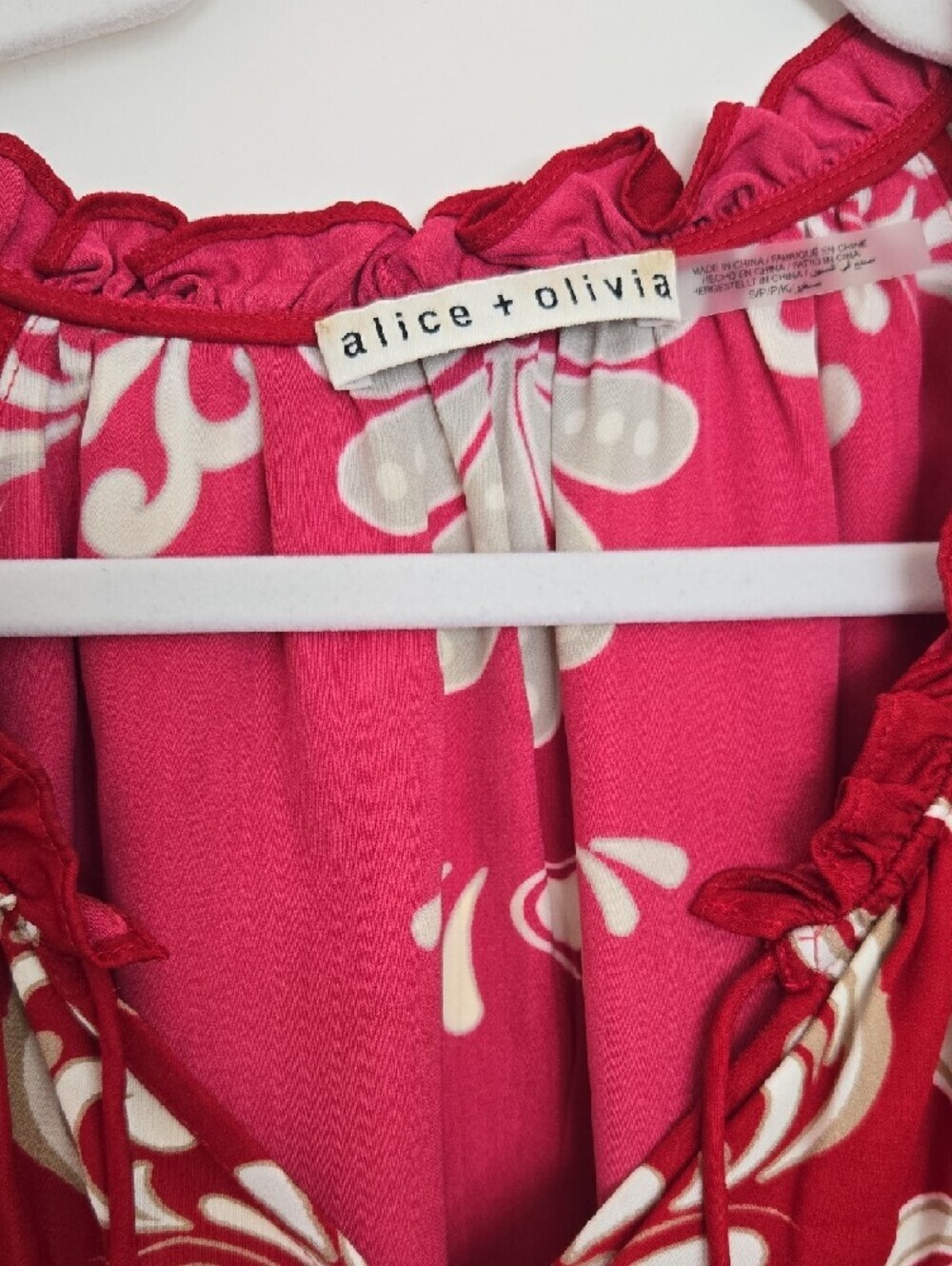 Alice + Olivia Red Oversized Boho Chic Flowy Feminine Blouse Designer Small - Picture 2 of 6